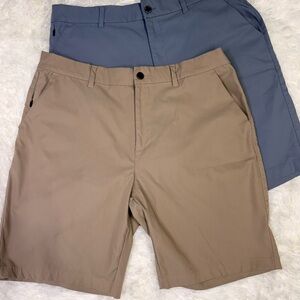 Men's Flat Front Shorts in Tan and Blue